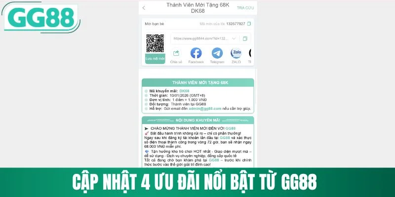 Cập nhật 4 ưu đãi nổi bật từ GG88