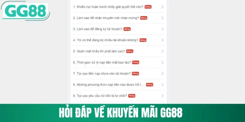 Hỏi đáp về khuyến mãi GG88